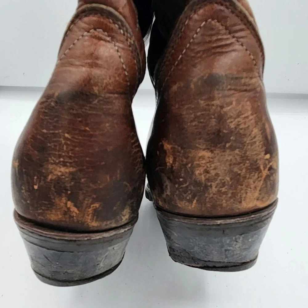 Vintage Brown Leather Cowboy Boots Western Boots Decorative‎ Stitching